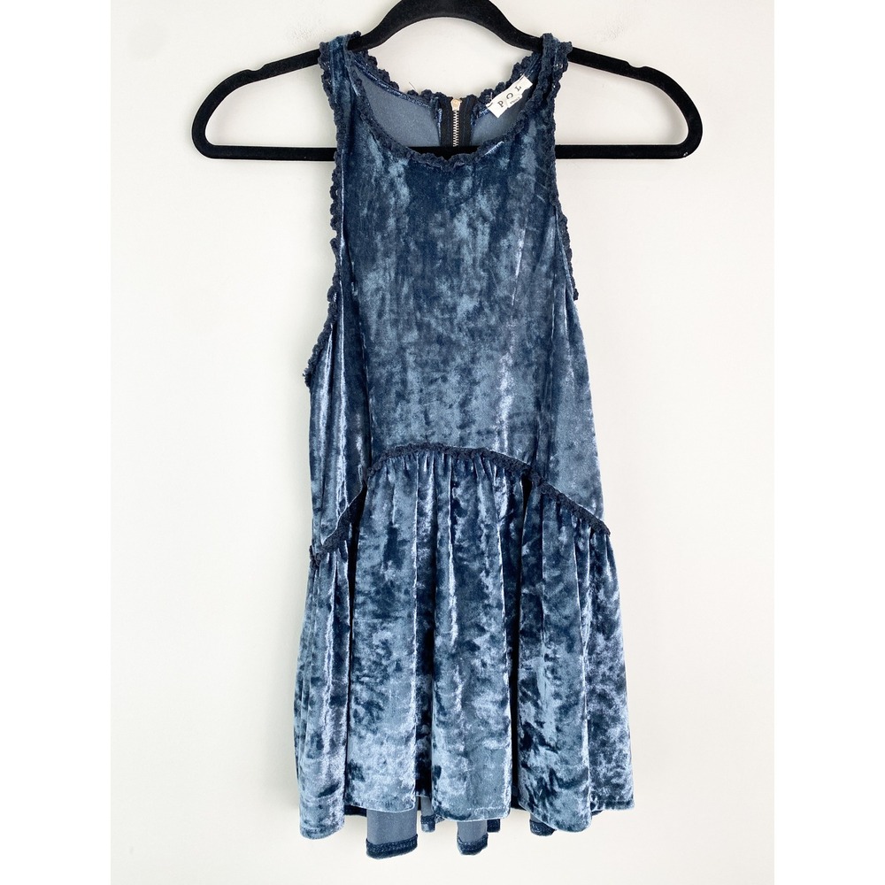 Pol Velvet Babydoll Top‎ S Blue Sleeveless Whimsigoth Dark Romantic Ruffle